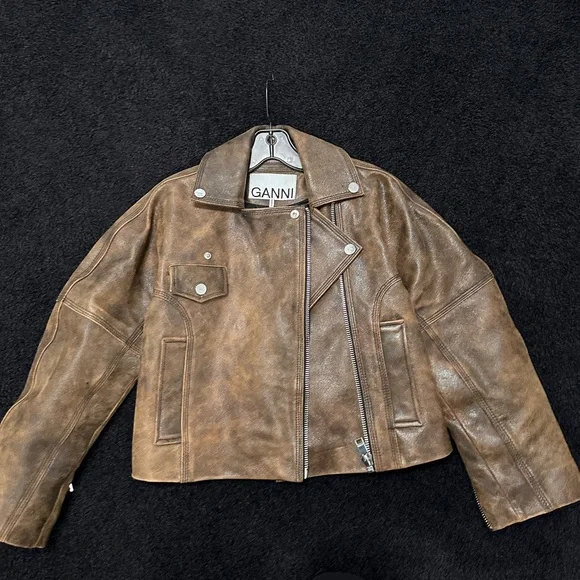 Ganni Jackets Coats Ganni Leather Moto Jacket Size 34